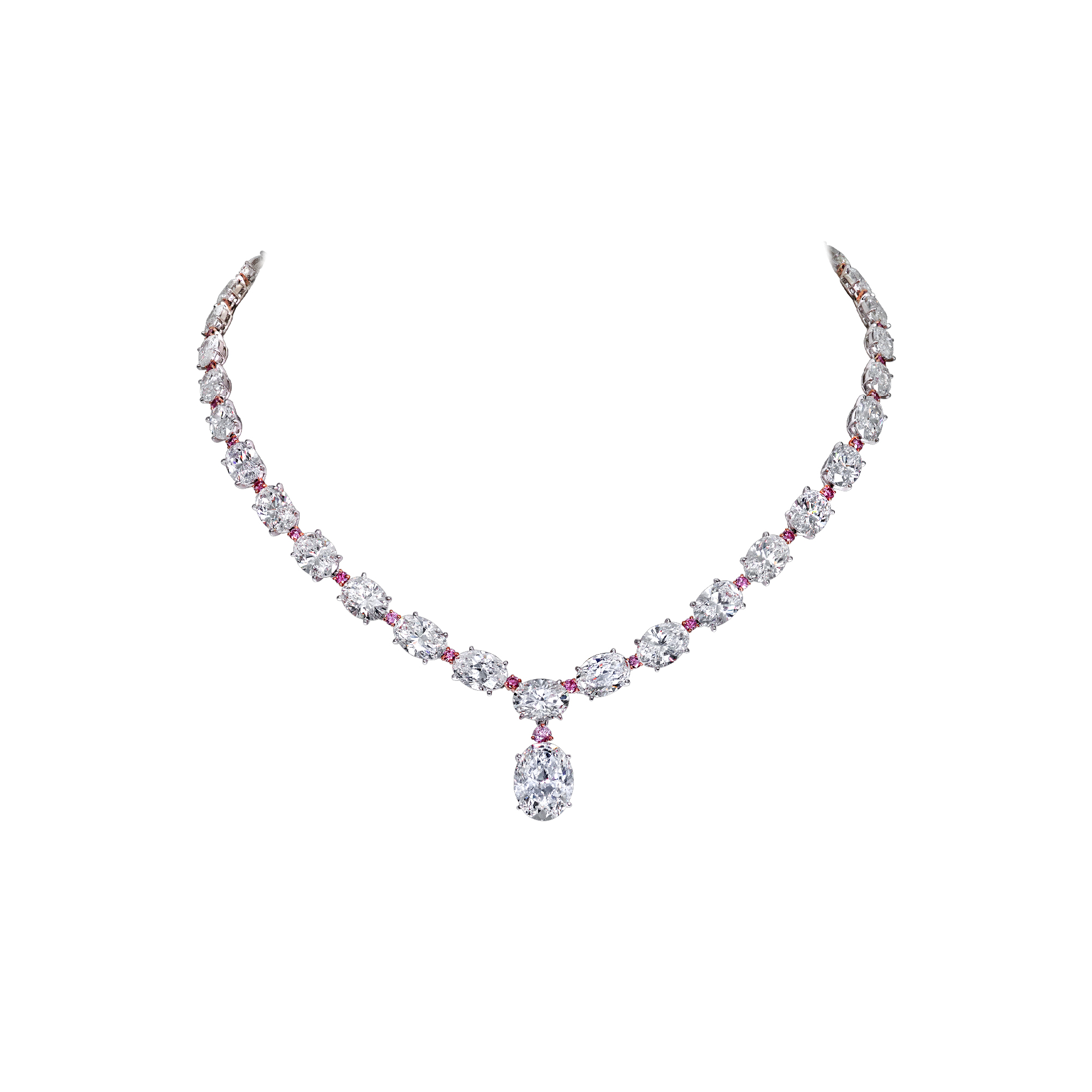 White and Pink Diamond Line Necklace - Moussaieff