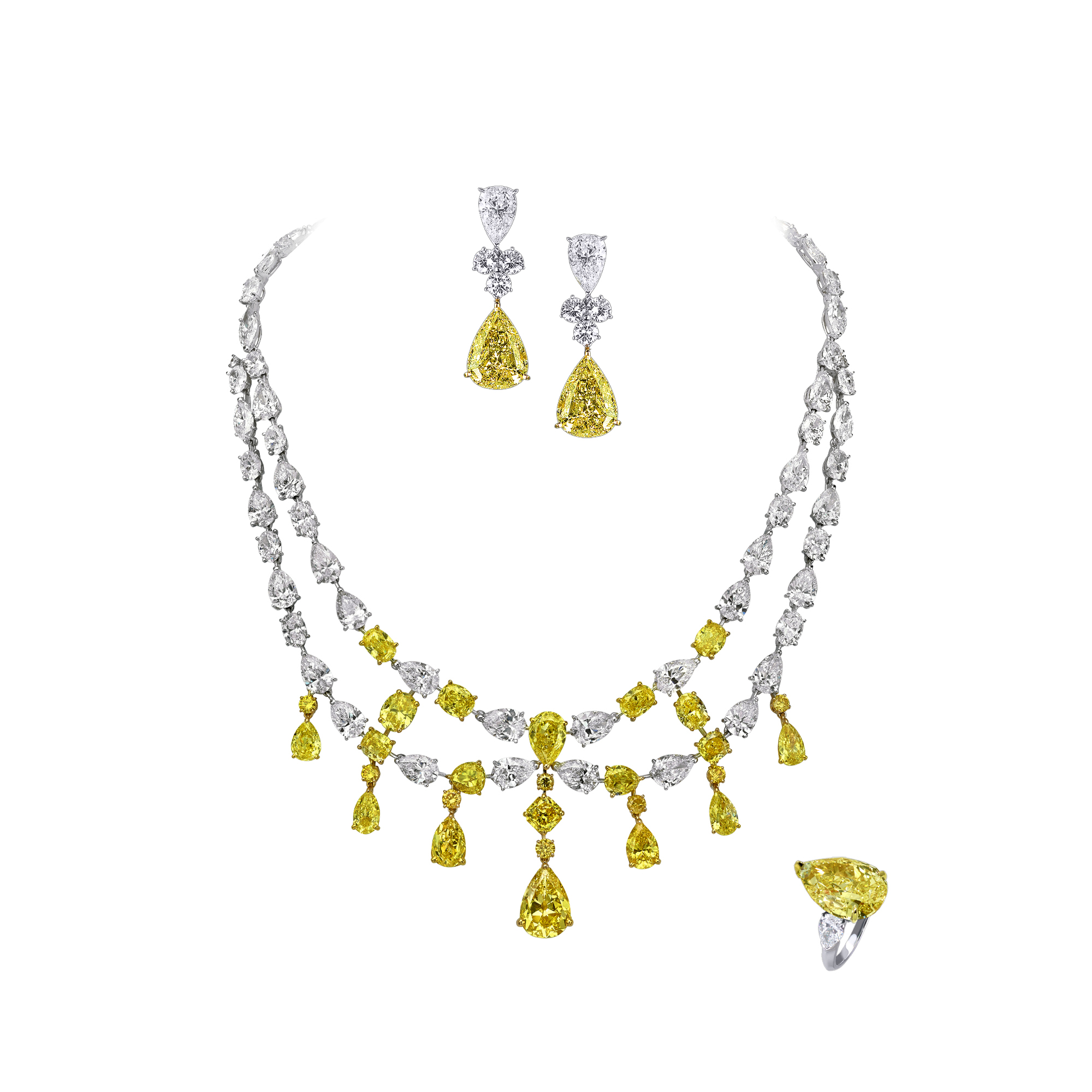 Yellow and White Diamond Necklace, Earrings and Ring - Moussaieff ...