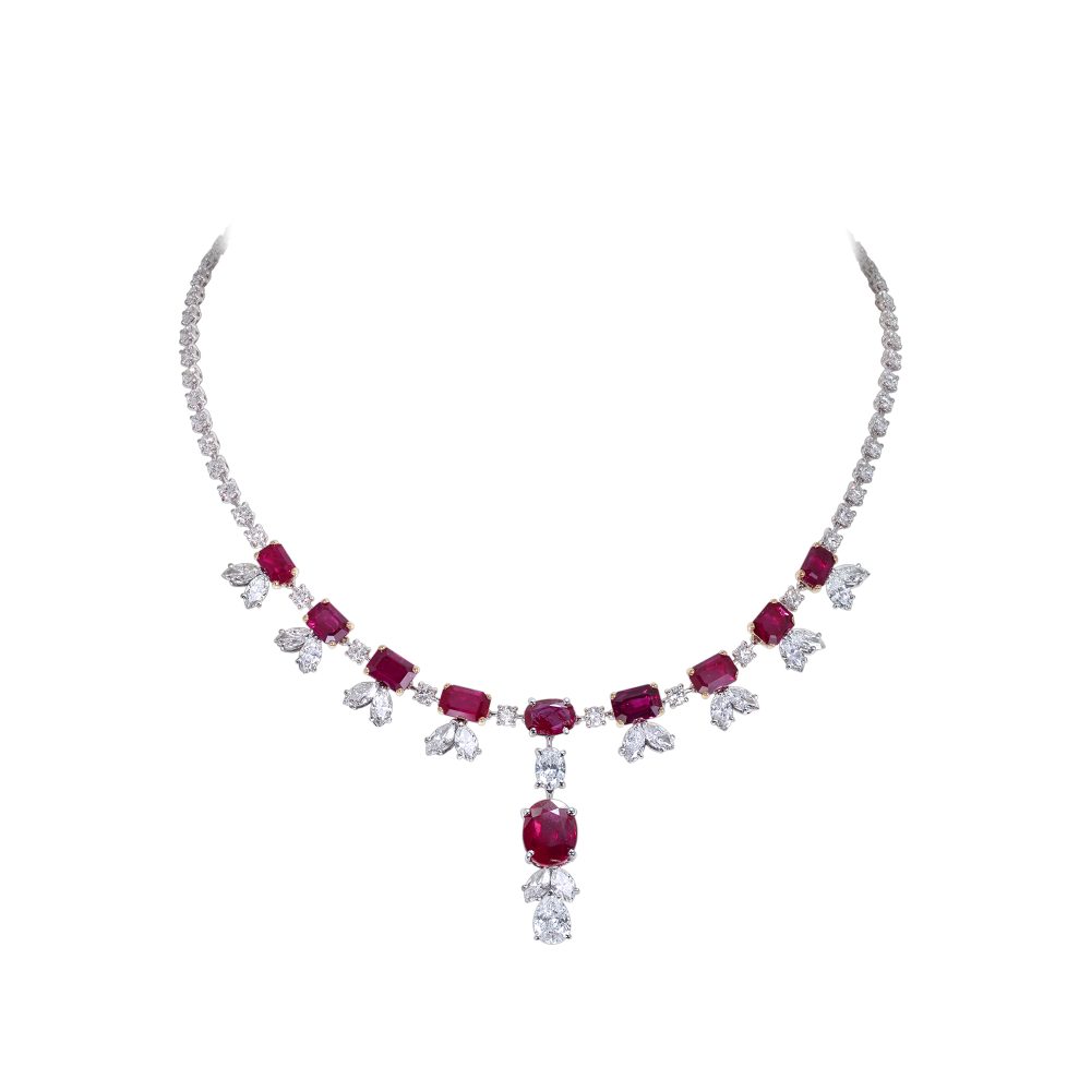 White and Pink Diamond Necklace and Pendant - Moussaieff